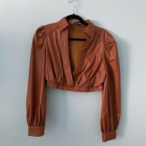 Fashionnova pleather leather blouse top with collar